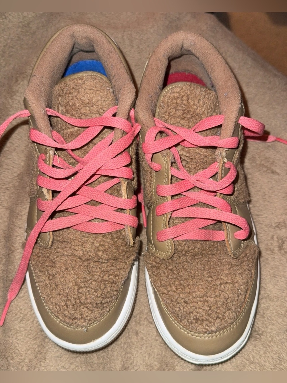 Jordan Kids Brown Shearling Sneakers with Pink Laces size 5.5y or women’s size 7